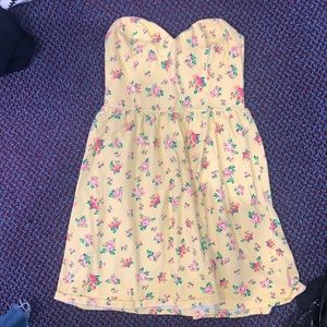 Strapless yellow floral dress